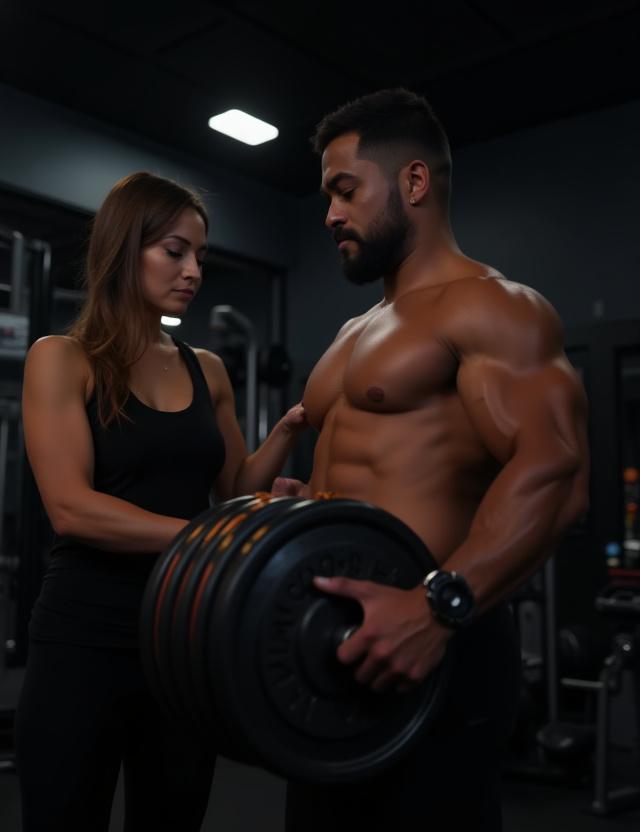 Un coach personnel aidant un membre à effectuer un exercice de musculation.